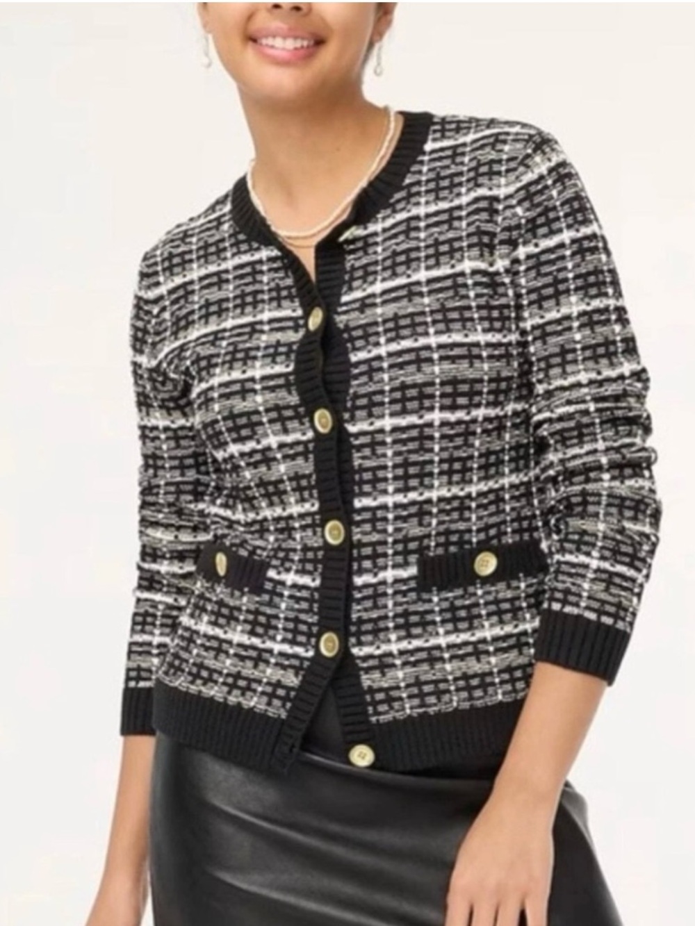 J Crew Factory Tweed Style Cardigan Sweater Button Old Money Office Academia